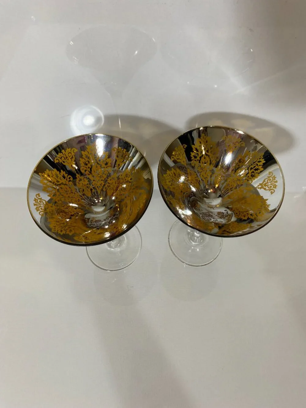 MCM Amber Gold Damask Martini Glasses Set of 2 Cocktail Glasses 8